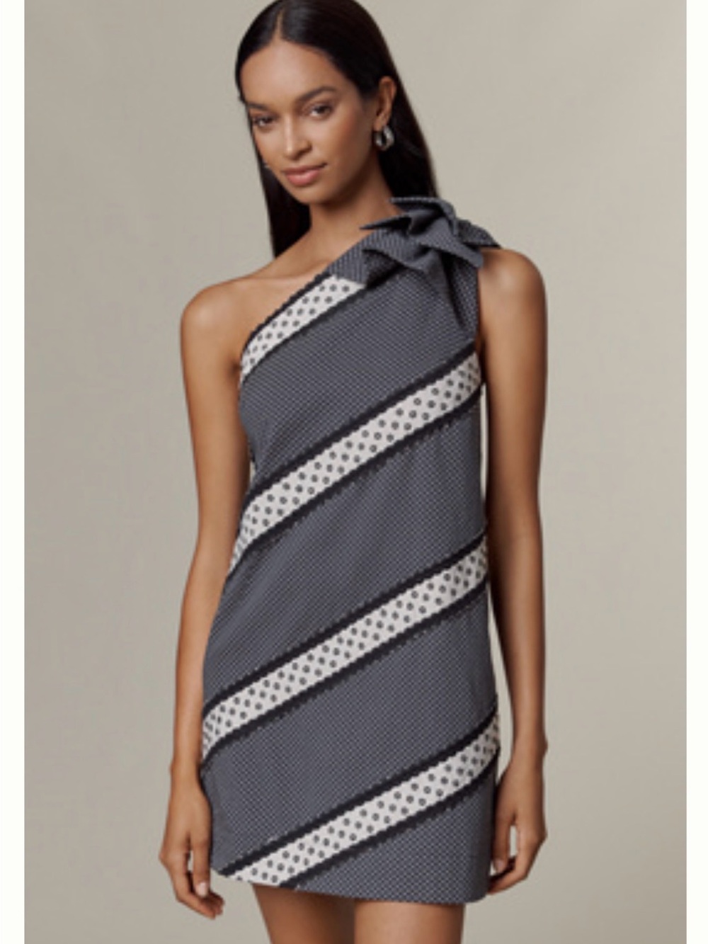 Anthropologie Black and White One-Shoulder Bow Dress